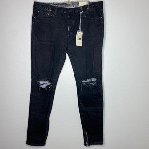 MNML Mens Sz 40 M99 Ankle Zip Distressed Destroyed Hole Black White Skinny Jeans